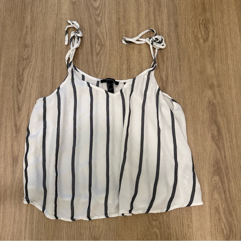 Forever 21 Striped Tie Shoulder Camisole Blouse Tank Top